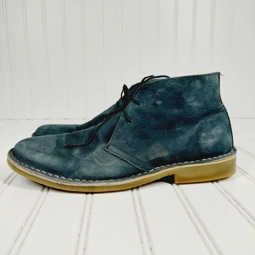 Steve Madden Tristt Black Distressed Leather Lace Up Chukka Boots C704